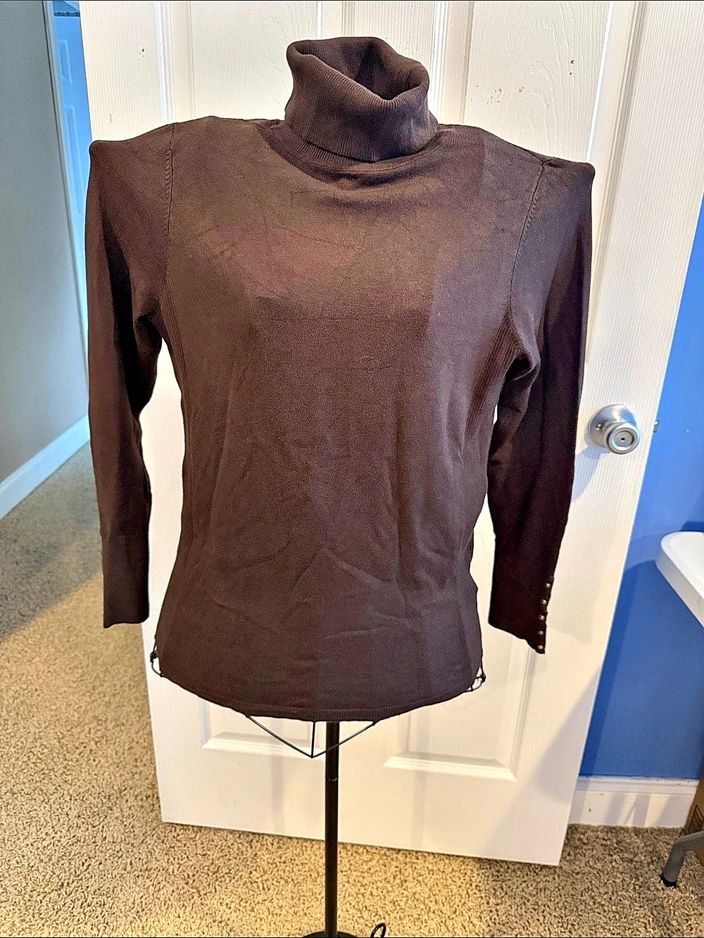 JM Collection Brown Lightweight Turtleneck Sweater Long Sleeve Top Blouse Small